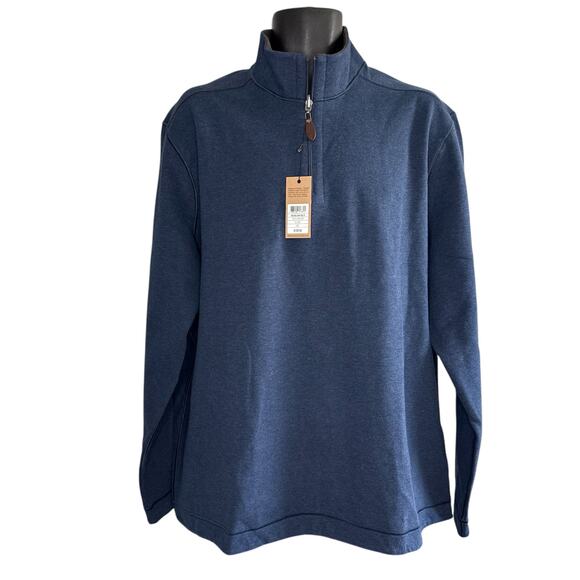 NWT Johnston & Murphy Men's Reversible Solid Quarter-Zip Navy/Brown Size 2XL - Picture 3 of 9